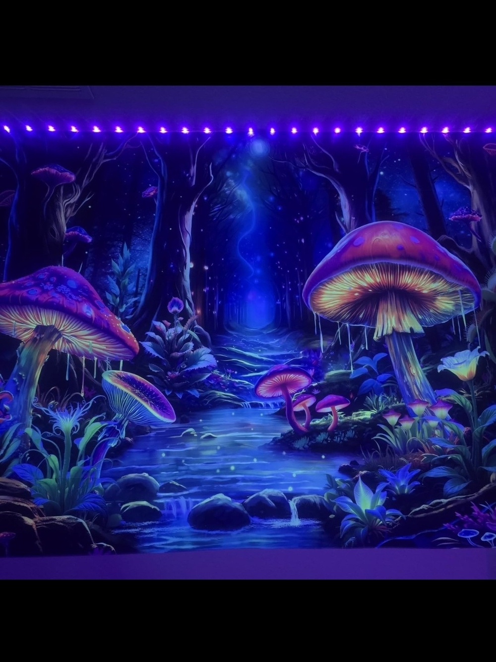 Mystical Glow Mushroom Forest Wall Tapestry - Blue & Purple